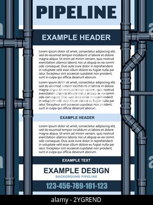 Pipeline. Servizi di ingegneria. Annuncio pubblicitario. Drenaggio delle acque reflue e dei rifiuti. Linea di deflusso. Illustrazione Vettoriale
