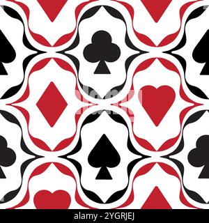 Motivo senza cuciture con simboli classici delle carte da gioco: Cuori, picche, diamanti e mazze Illustrazione Vettoriale