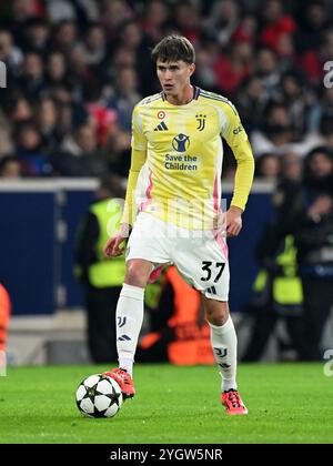 LILLE - Nicolo Savona della Juventus FC durante la partita di UEFA Champions League tra Lille OSC e Juventus FC allo stadio Pierre-Mauroy il 5 novembre 2024 a Lille, Francia. ANP | Hollandse Hoogte | Gerrit van Keulen Foto Stock