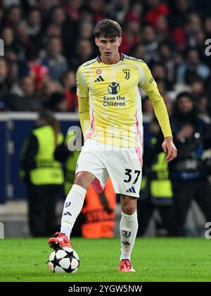 LILLE - Nicolo Savona della Juventus FC durante la partita di UEFA Champions League tra Lille OSC e Juventus FC allo stadio Pierre-Mauroy il 5 novembre 2024 a Lille, Francia. ANP | Hollandse Hoogte | Gerrit van Keulen Foto Stock