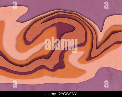 L'immagine raffigura un rilievo topografico o un paesaggio tagliato su carta con toni autunnali di viola e arancione. Foto Stock