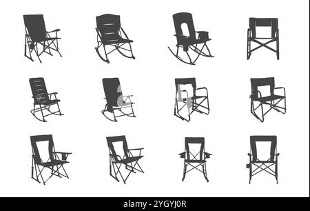 Sedia da campeggio a bilanciere svg, silhouette sedia da campeggio Rocker, silhouette sedia da campeggio, sedia da campeggio svg, sedia da campeggio per esterni svg, campeggio a dondolo Illustrazione Vettoriale