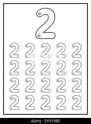 Pagina del foglio di lavoro tracciamento numero per i bambini da zero a nove Illustrazione Vettoriale