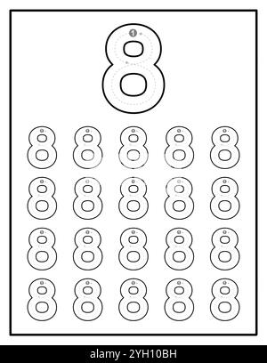 Pagina del foglio di lavoro tracciamento numero per i bambini da zero a nove Illustrazione Vettoriale