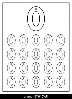 Pagina del foglio di lavoro tracciamento numero per i bambini da zero a nove Illustrazione Vettoriale