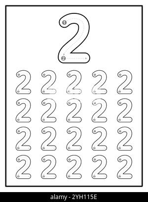 Pagina del foglio di lavoro tracciamento numero per i bambini da zero a nove Illustrazione Vettoriale