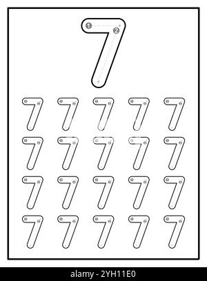 Pagina del foglio di lavoro tracciamento numero per i bambini da zero a nove Illustrazione Vettoriale