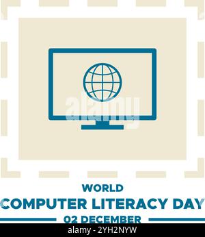 Illustrazione della giornata mondiale dell'alfabetizzazione informatica, giornata mondiale dell'alfabetizzazione informatica. 2 dicembre, modello per sfondo, banner, scheda, poster Illustrazione Vettoriale