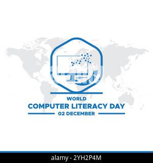 Illustrazione della giornata mondiale dell'alfabetizzazione informatica, giornata mondiale dell'alfabetizzazione informatica. 2 dicembre, modello per sfondo, banner, scheda, poster Illustrazione Vettoriale