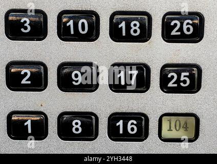 Numeri in primo piano: Simboli dell'appartamento su sfondo bianco. Foto Stock