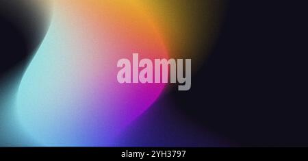 Colore brillante sfumatura granulosa su sfondo scuro, arancione blu rosa viola blu nero poster design astratto luce brillante forma rumore texture copia spa Foto Stock
