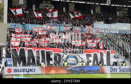 Darmstadt, Germania. 9 novembre 2024. 09.11.2024, xdcx, Fussball 2. Bundesliga, SV Darmstadt 98 - Hertha BSC Berlin, emonline, emspor, despor, v.l., coreografie, fan, Stimmung, Schals, Trikots, LE NORMATIVE EMOTIONEN DFL/DFB VIETANO QUALSIASI USO DI FOTOGRAFIE COME SEQUENZE DI IMMAGINI E/O QUASI-VIDEO. Credito: dpa/Alamy Live News Foto Stock