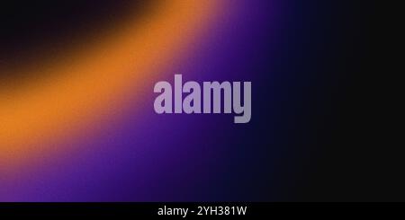 Brillante onda sfumata di colore granuloso su sfondo nero, design astratto per striscioni viola arancione, spazio di copia Foto Stock