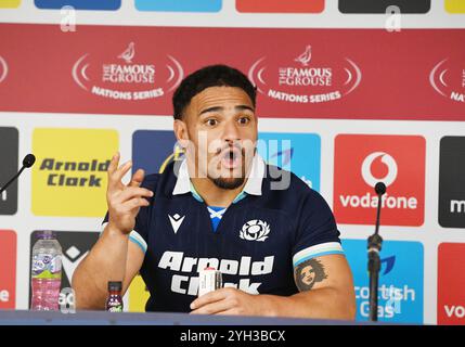 Scottish gas Murrayfield . Edimburgo Scozia Regno Unito 9 novembre 24 AUTUNNO TEST 2024/25 l'accesso mediatico scozzese alla conferenza stampa in vista della partita contro il Sudafrica Scozia CAPITANO Sione Tuipulotu - Glasgow Warriors Credit: eric mccowat/Alamy Live News Foto Stock