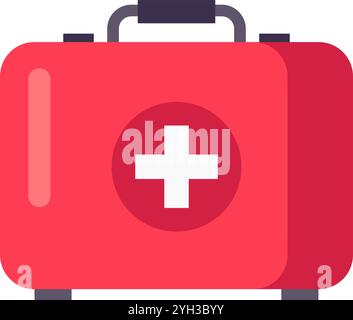 Kit di pronto soccorso rosso chiuso con simbolo a croce bianca, che rappresenta l'assistenza medica di emergenza e la preparazione a incidenti o lesioni Illustrazione Vettoriale