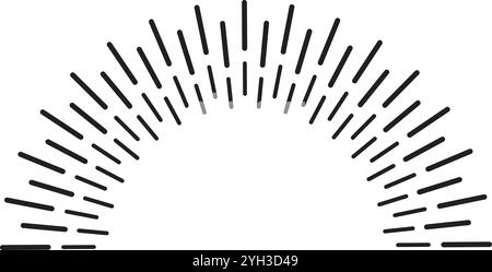 Linee di velocità radiali retrò che emettono da un centro virtuale creando una forma a semicerchio su sfondo bianco, ideale per disegni vintage o a fumetti Illustrazione Vettoriale