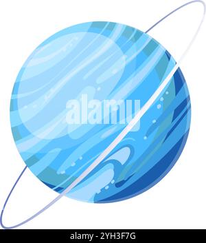 Nettuno, ottavo pianeta dal sole e il pianeta solare più lontano conosciuto, gira nello spazio, mostrando la sua superficie gassosa e gli anelli Illustrazione Vettoriale