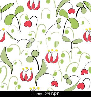 Motivi senza cuciture con ornamenti floreali a doodle; Illustrazione Vettoriale