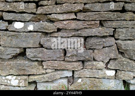 Sezione di parete in lastre di pietra impilate. Foto Stock