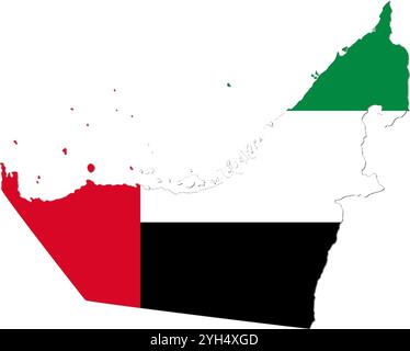 Illustrazione vettoriale contorno mappa bandiera Emirati Arabi Uniti Illustrazione Vettoriale