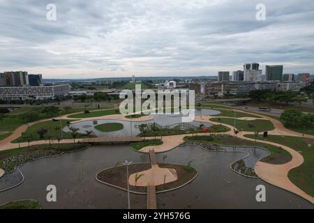 Vista aerea dell'asse Monumentale di Brasilia, Brasile Foto Stock