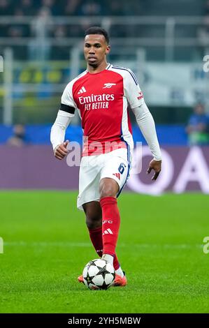 Gabriel dell'Arsenal durante la fase MD4 della UEFA Champions League 2024/25 tra FC Internazionale e Arsenal allo Stadio San Siro il 6 novembre 2024 a Milano. Foto Stock