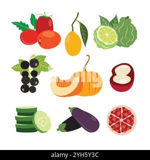 Una varieta' colorata di frutta e verdura Illustrazione Vettoriale