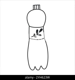 Disegno della linea della bottiglia di plastica dell'acqua potabile pulita. Stile disegnato a mano. Riciclaggio di bottiglie vuote. Bere più acqua minerale, concetto di spreco. Illustrazione Vettoriale