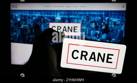 Germania. 4 luglio 2024. In questa foto, un uomo ha in mano uno smartphone con il logo della società americana di prodotti industriali Crane Co. Davanti alla pagina Web aziendale. Credito: SOPA Images Limited/Alamy Live News Foto Stock