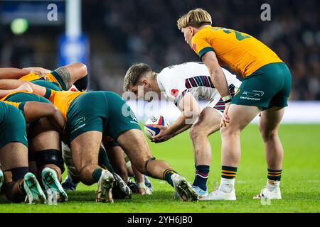 Harry Randall, l'Inghilterra, partecipa a una partita di rugby a 15 delle Autumn Nations Series 2024 tra Inghilterra e Australia il 9 novembre 2024 all'Allianz Stadium di Twickenham, Inghilterra Foto Stock