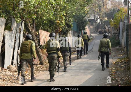 Srinagar, Jammu e Kashmir, India. 10 novembre 2024. Tropper para vicino al sito di incontro a Ishber Nishat a Srinagar. (Credit Image: © Basit Zargar/ZUMA Press Wire) SOLO PER USO EDITORIALE! Non per USO commerciale! Crediti: ZUMA Press, Inc./Alamy Live News Foto Stock