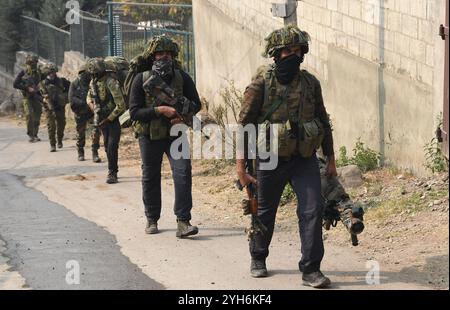 Srinagar, Jammu e Kashmir, India. 10 novembre 2024. Tropper para vicino al sito di incontro a Ishber Nishat a Srinagar. (Credit Image: © Basit Zargar/ZUMA Press Wire) SOLO PER USO EDITORIALE! Non per USO commerciale! Crediti: ZUMA Press, Inc./Alamy Live News Foto Stock