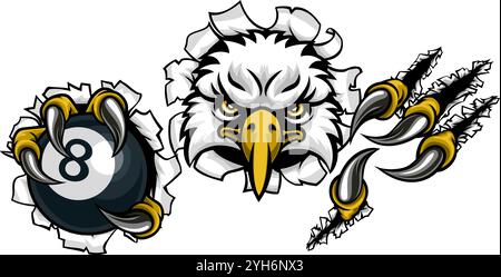 Eagle Pool 8 Ball Biliardo Mascot Cartoon Illustrazione Vettoriale