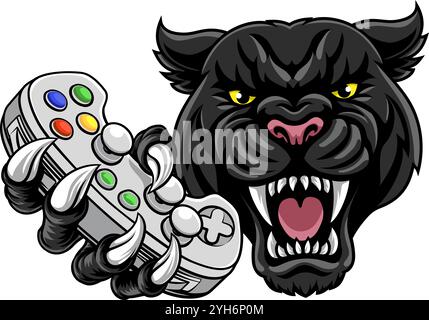 Mascotte Jaguar Cat Gamer Black Panther Leopard Illustrazione Vettoriale