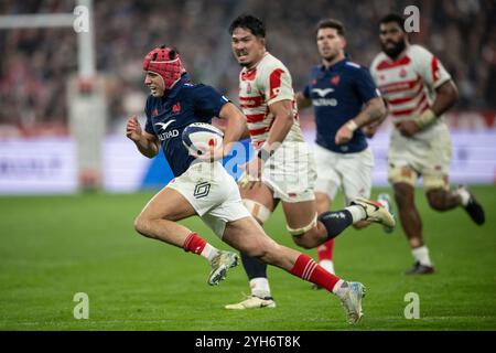 Saint Denis, Francia. 10 novembre 2024. Louis Bielle-Biarrey (R) della Francia in azione durante l'Autumn Nations Series rugby match tra Francia e Giappone, Francia, a Saint Denis, 09 novembre 2024 foto di Eliot Blondet/ABACAPRESS. COM credito: Abaca Press/Alamy Live News Foto Stock