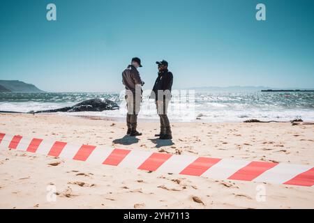 Megattere in Sud Africa Una giovane megattere defunta viene deceduta al pubblico a Longbeach nella baia di Simonstown, città del Capo, Sudafrica il 15 ottobre 2024. Città del Capo False Bay ha visto un eccezionale afflusso di megattere in questa stagione, con 46 nuovi individui registrati che si nutrono nelle sue acque. Queste balene migranti, dirette verso le zone di alimentazione ricche di krill dell'Antartide, hanno affascinato la gente del posto e i ricercatori con apparizioni vicine alla costa. Sono stati segnalati avvistamenti di megattere lungo la costa selvaggia del Sudafrica, evidenziando ulteriormente la regione come un'importante Foto Stock