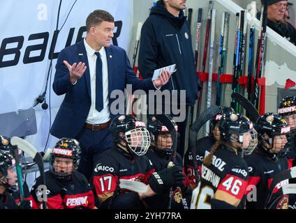 Landshut, Germania. 9 novembre 2024. Jeff MacLeod, DEB Damen Trainer, capo allenatore, alla partita femminile GERMANIA - UNGHERIA 3-1 DEB HOCKEY SU GHIACCIO DEUTSCHLAND CUP a Landshut, Germania, 9 novembre 2024, stagione 2024/2025. Fotografo: ddp Images/STAR-Images credito: ddp media GmbH/Alamy Live News Foto Stock