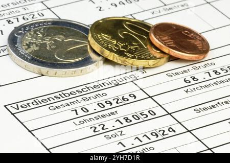 Modulo di contabilità dei salari con monete in euro, Repubblica federale di Germania Foto Stock