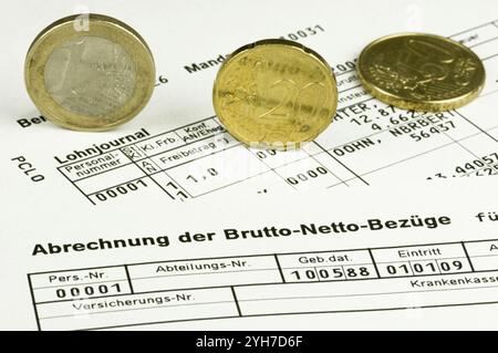 Modulo di contabilità dei salari con monete in euro, Repubblica federale di Germania Foto Stock