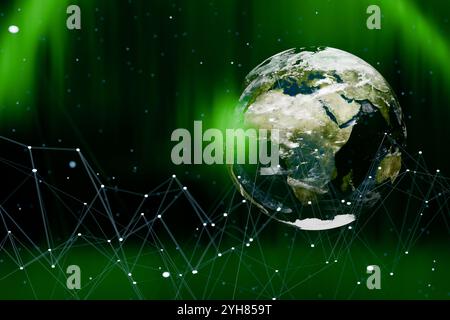 Una rappresentazione digitale della Terra. Concetto ecologico, sviluppo sostenibile dell'ambiente mondiale. rendering 3d. Foto Stock