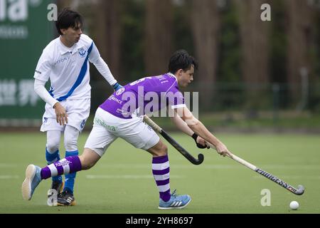 Anversa, Belgio. 10 novembre 2024. Arthur Delhalle di Beerschot raffigurato durante una partita di hockey tra Beerschot e Uccle Sport, domenica 10 novembre 2024 ad Anversa, il giorno 11 del campionato belga di hockey di prima divisione. BELGA FOTO KRISTOF VAN ACCOM credito: Belga News Agency/Alamy Live News Foto Stock