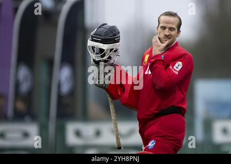 Anversa, Belgio. 10 novembre 2024. Arnaud Flamand, portiere di Uccle, raffigurato durante una partita di hockey tra Beerschot e Uccle Sport, domenica 10 novembre 2024 ad Anversa, il giorno 11 del campionato belga di hockey di prima divisione. BELGA FOTO KRISTOF VAN ACCOM credito: Belga News Agency/Alamy Live News Foto Stock