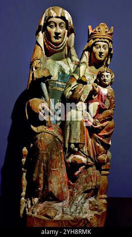 Sant'Anna con la Vergine e il bambino scultore spagnolo attivo alla fine del XIII secolo in Spagna, spagnolo, ( Museo di Belle Arti Budapest ) Foto Stock