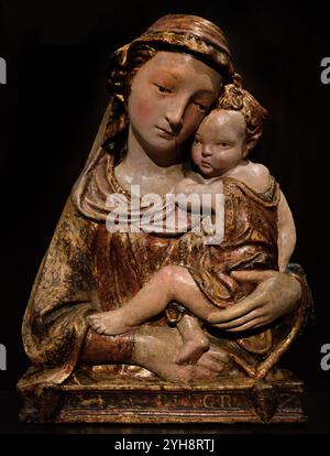 Vergine e bambino 1444 dopo Lorenzo Ghiberti 1378-1455 Firenze, Italia, ( Museo di Belle Arti Budapest) XV secolo Foto Stock