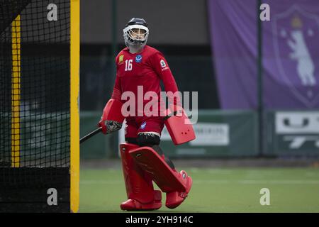 Anversa, Belgio. 10 novembre 2024. Arnaud Flamand, portiere di Uccle, raffigurato durante una partita di hockey tra Beerschot e Uccle Sport, domenica 10 novembre 2024 ad Anversa, il giorno 11 del campionato belga di hockey di prima divisione. BELGA FOTO KRISTOF VAN ACCOM credito: Belga News Agency/Alamy Live News Foto Stock