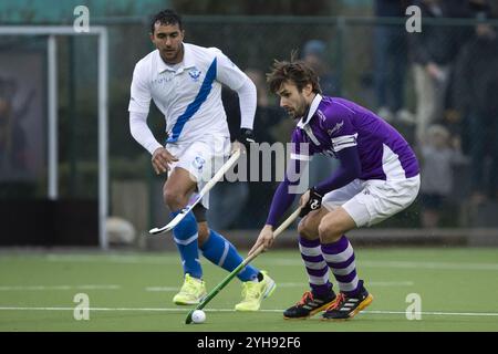 Anversa, Belgio. 10 novembre 2024. Gaetan Perez di Beerschot raffigurato durante una partita di hockey tra Beerschot e Uccle Sport, domenica 10 novembre 2024 ad Anversa, il giorno 11 del campionato belga di hockey di prima divisione. BELGA FOTO KRISTOF VAN ACCOM credito: Belga News Agency/Alamy Live News Foto Stock