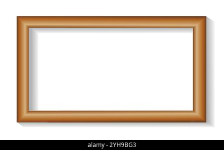 Elegante cornice fotografica rettangolare in legno realistica. Illustrazione vettoriale isolata su sfondo bianco Illustrazione Vettoriale