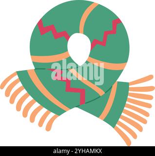 Sciarpa a maglia isolata. Sciarpa verde a righe invernale o autunnale. Modello piatto disegnato a mano isolato. Illustrazione vettoriale. Illustrazione Vettoriale