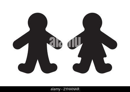 Icona ragazzo ragazza. Forma a coppia di silhouette. Simbolo figlio vettoriale. Semplice design nero. Illustrazione Vettoriale