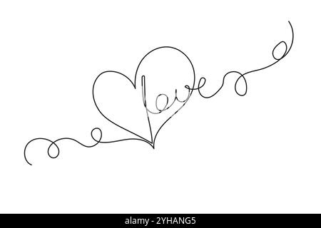 Cuore con testo d'amore. Disegno romantico. Simbolo d'amore minimalista. Forma cardiaca continua. Illustrazione Vettoriale